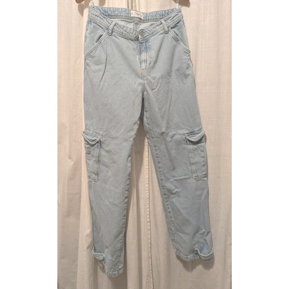 MNG Denim Womens Light Blue Strap Hem Cargo Pants Size 6